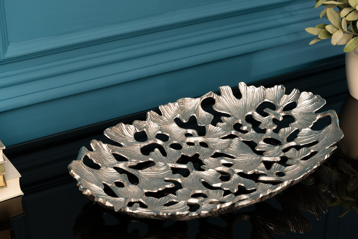 Dekoschale GINKGO BLÄTTER 40x26cm silber