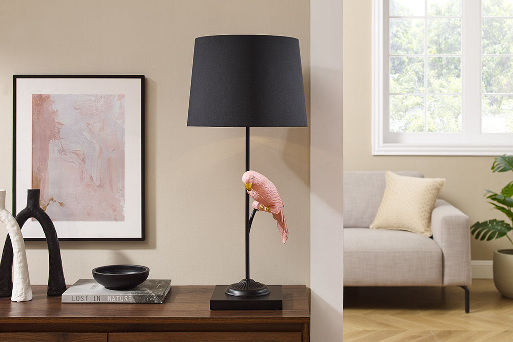 Table lamp WILDLIFE 75cm black gold pink parrot