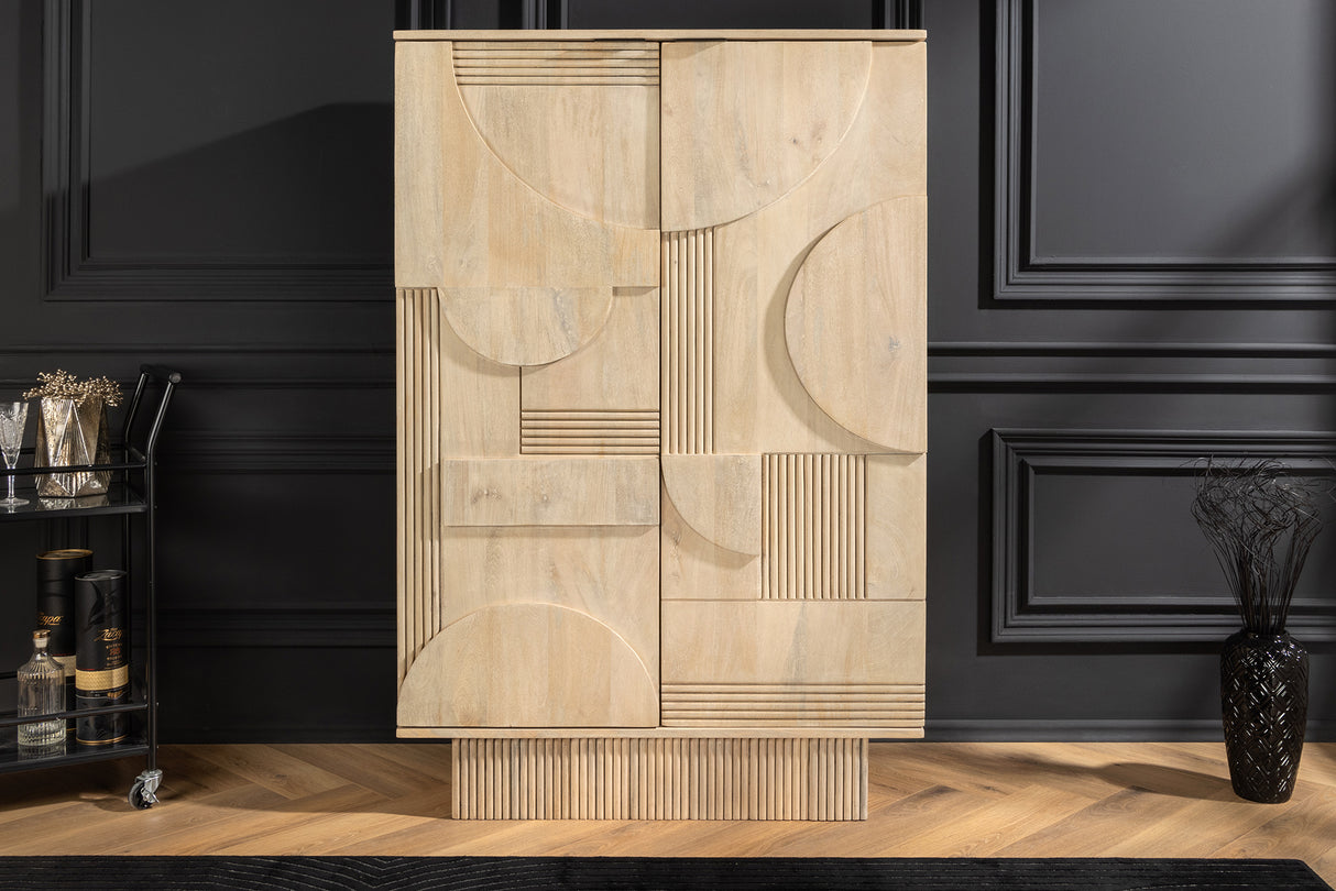 Bar cabinet ART DECO 140cm 3D mango wood whitewashed