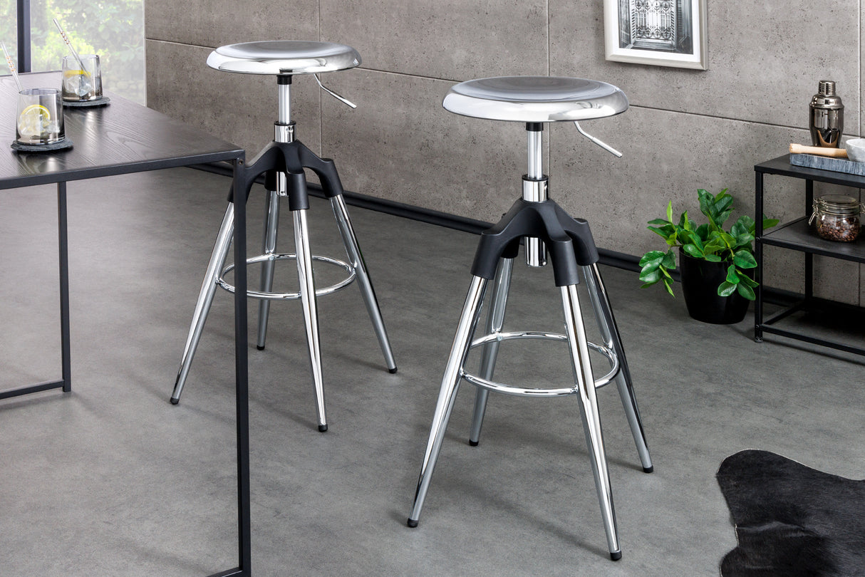 Barhocker INDUSTRIAL 73-81cm verchromtes Metall silber