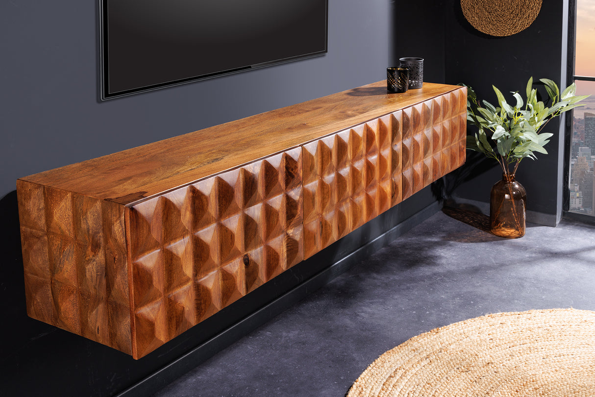 TV-Board VULCANO 160cm 3D hängend Mangoholz