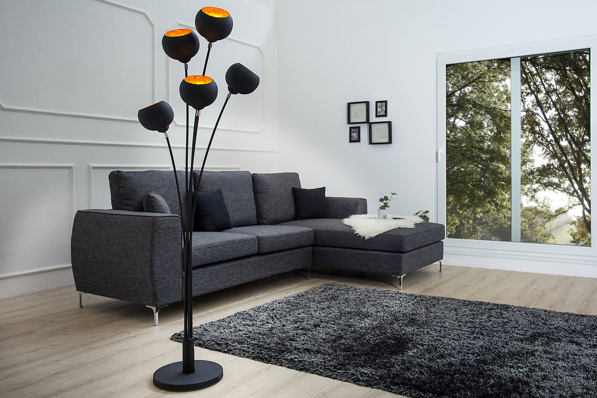 Stehleuchte MAGMA 170cm 5 Schirme schwarz gold