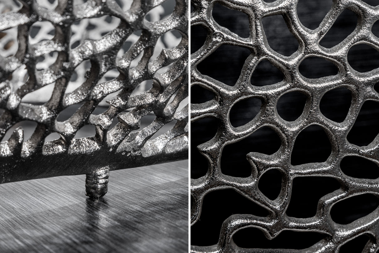 Coffee table LEAF 122cm metal silver handmade