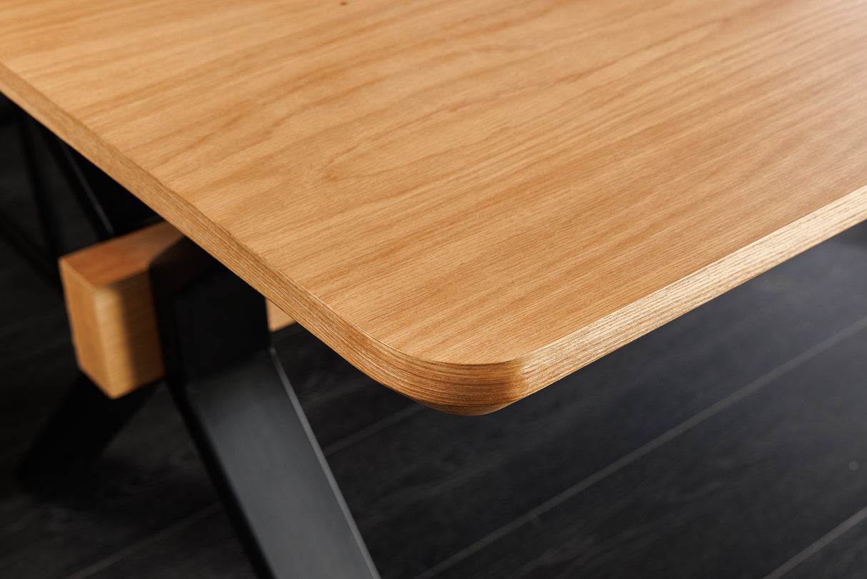 Dining table GIANT 180-300cm extendable natural oak wood look w/ black metal frame