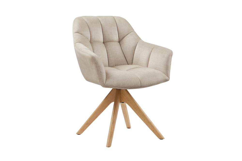 Drehstuhl PAPILLON drehbar 180° m. Armlehnen Samt beige Eiche