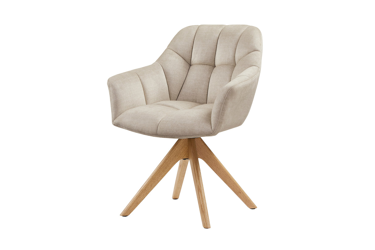 Swivel chair PAPILLON rotatable 180° w/ armrests velvet beige oak