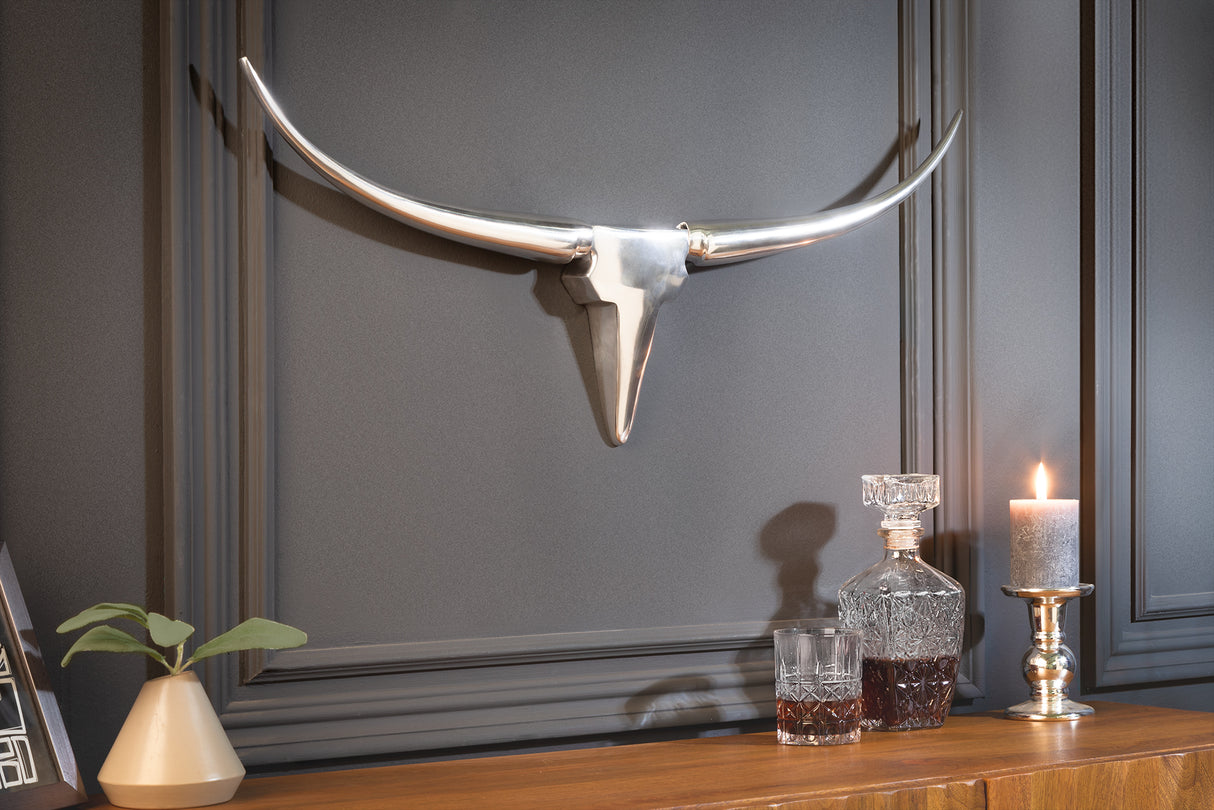 Wall Decoration antlers BULL 75cm aluminium silver
