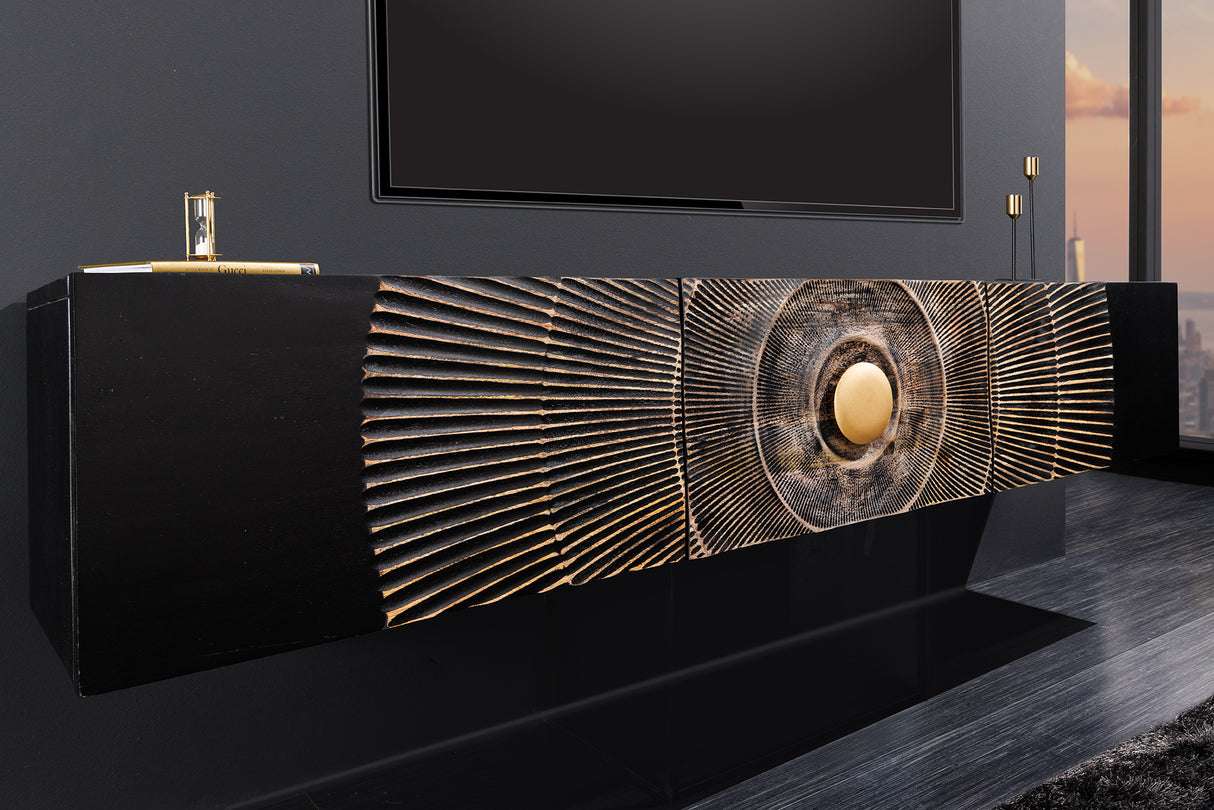 TV-Board GOLDEN SUNSET 160cm 3D hängend Mangoholz schwarz
