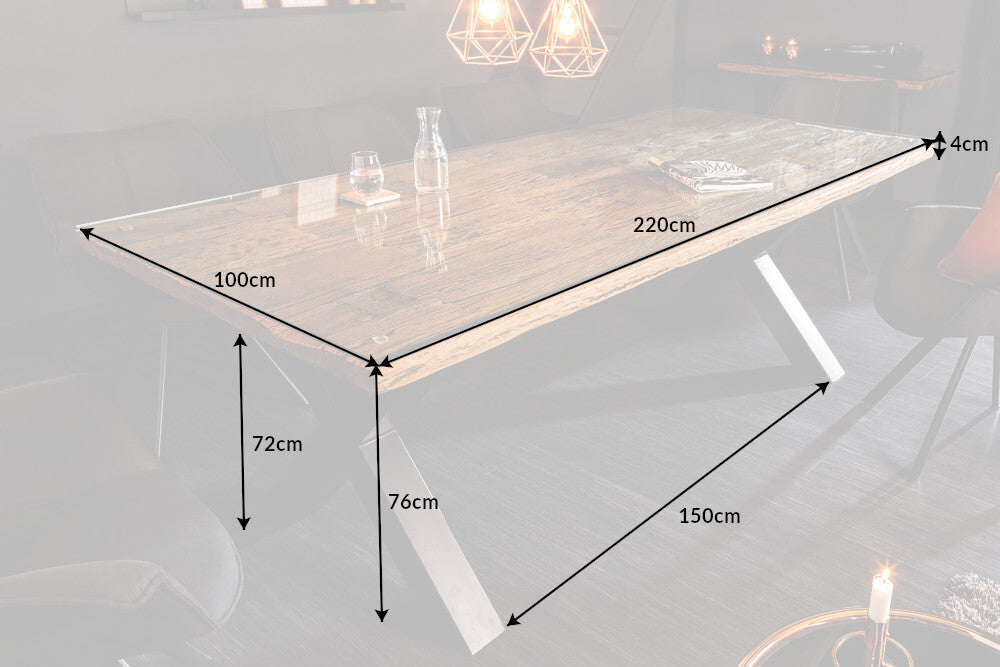 Dining table BARRACUDA 220cm X-legs natural w/o glass plate