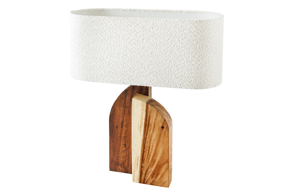 Table lamp LOVERS 60cm natural raintree wood lampshade bouclé white