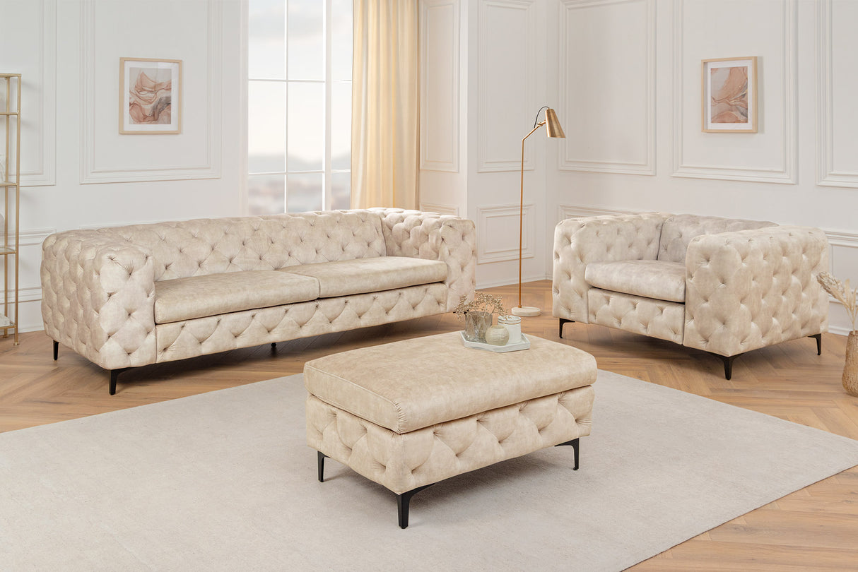 Sessel MODERN BAROCK 120cm Chesterfield-Optik Federkern Samt champagner beige