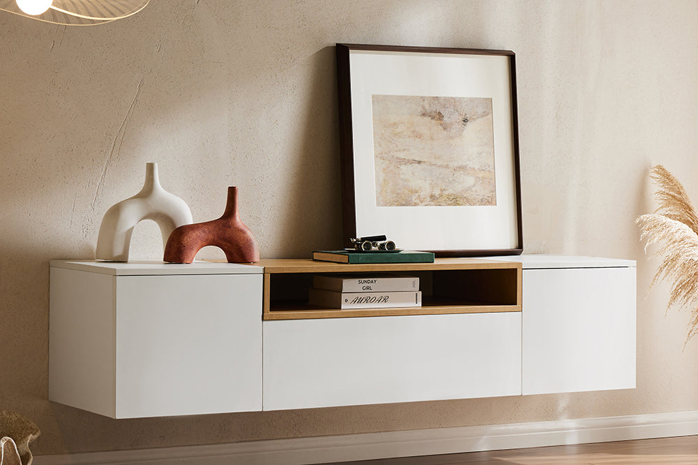 TV-Board LOFT 160cm hanging white natural