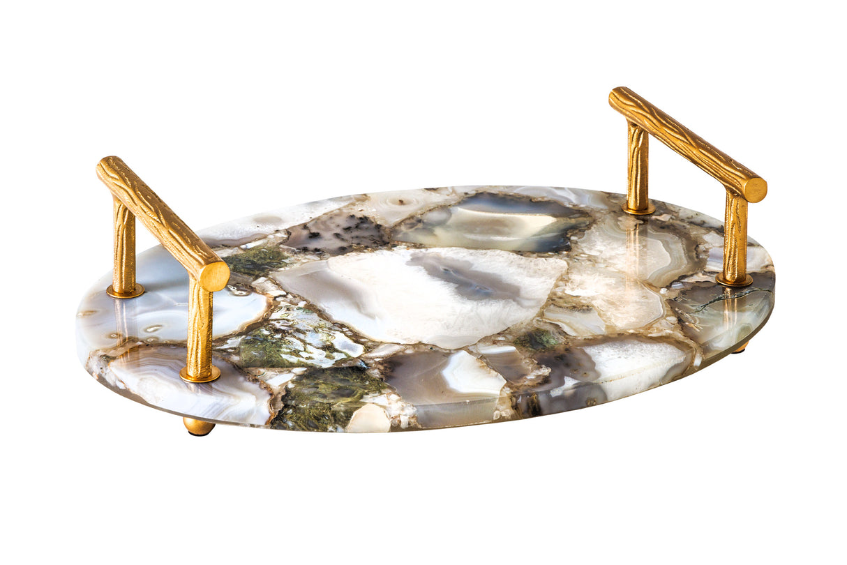 Tray NOBLE 40cm agate golden handles