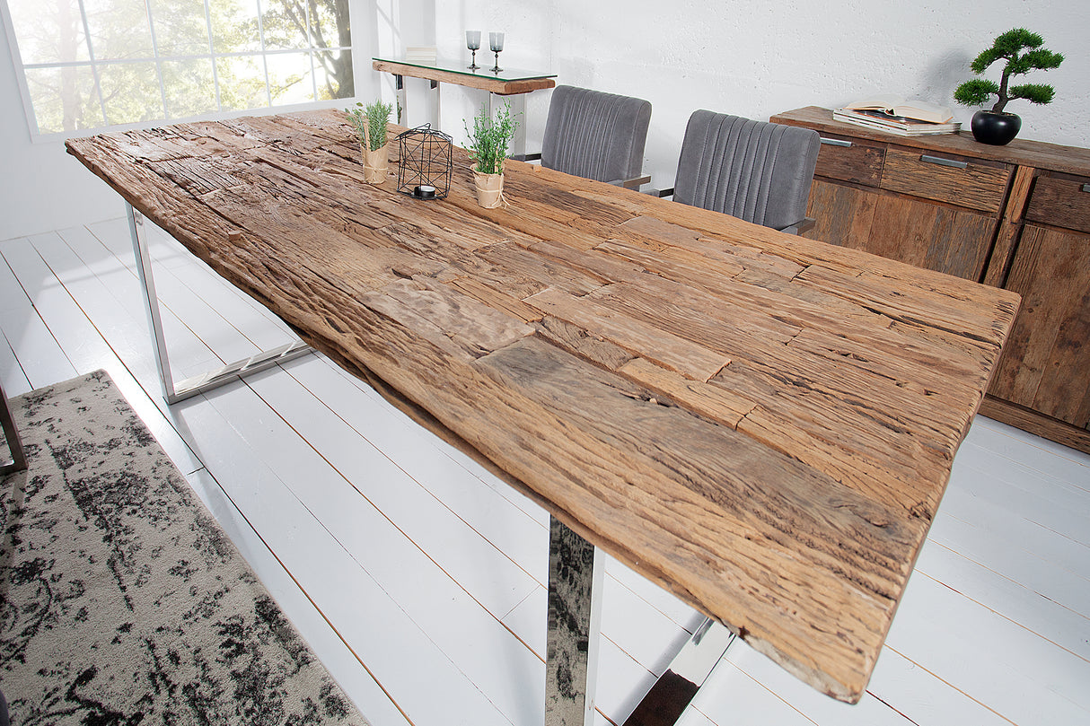 Dining table EUPHORIA BARRACUDA 240cm recycled massive 40mm teak wood w/o glass plate