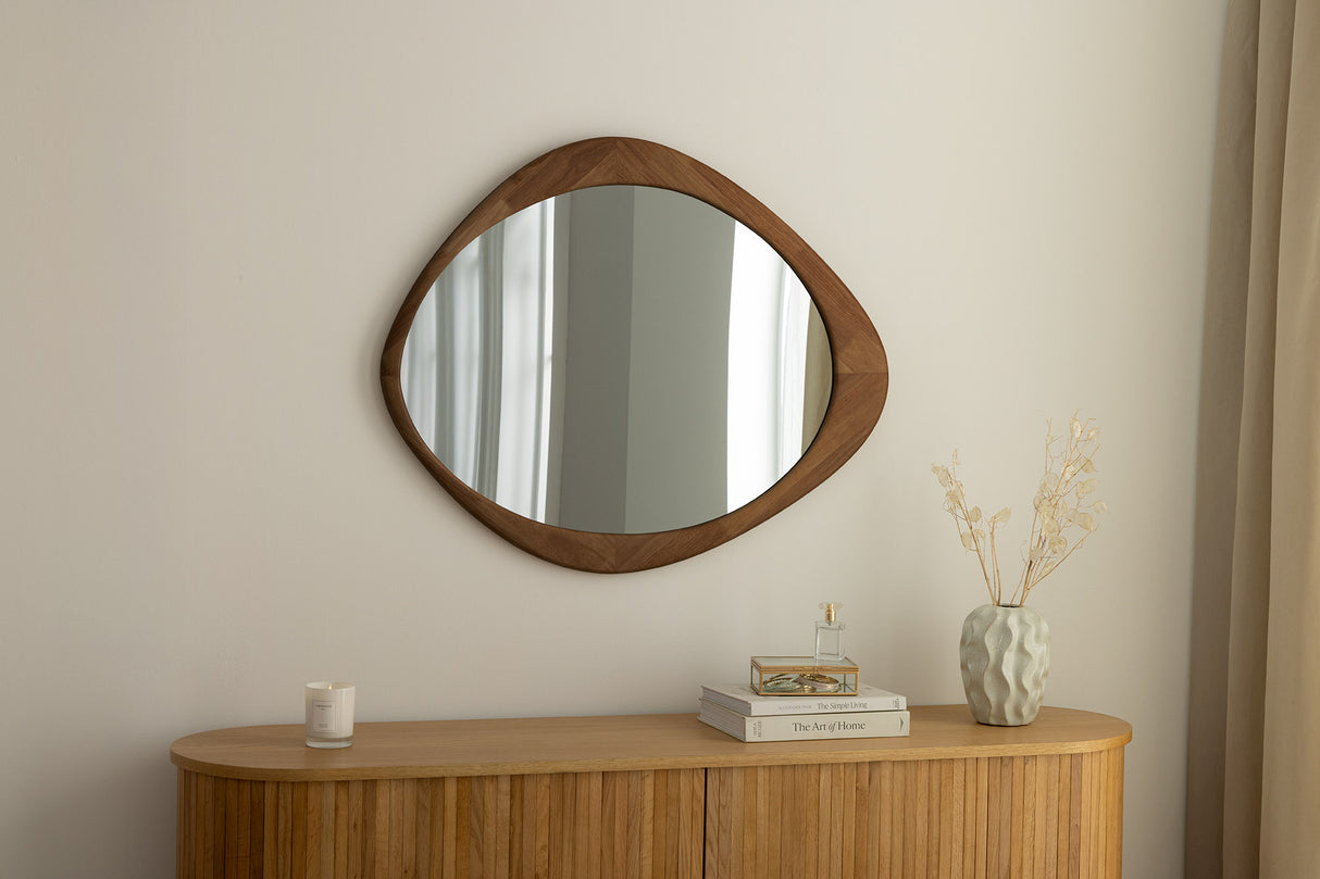 Wall mirror ORGANIC 90cm massive wood walnut wood look