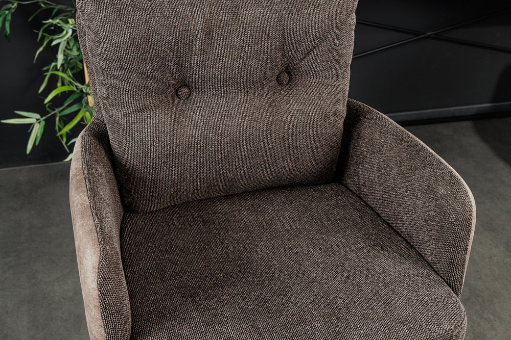 Bar stool BIG GEORGE w/ armrests flat woven fabric velvet taupe rotatable