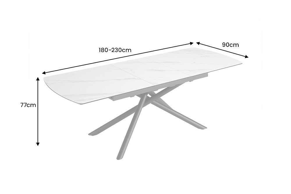 Dining table MIKADO 180-230cm extendable ceramic white marble top