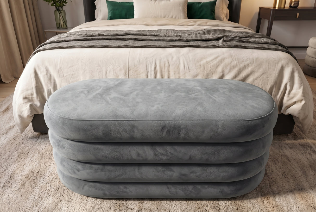 Bench chest VOGUE 85cm oval upholstered w/ storage space velvet grey