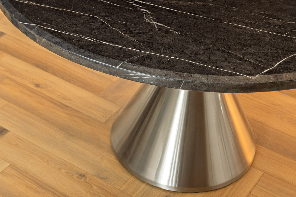 Esstisch ELEGANCIA 130cm rund Gestell Chrom schwarz Marmoroptik