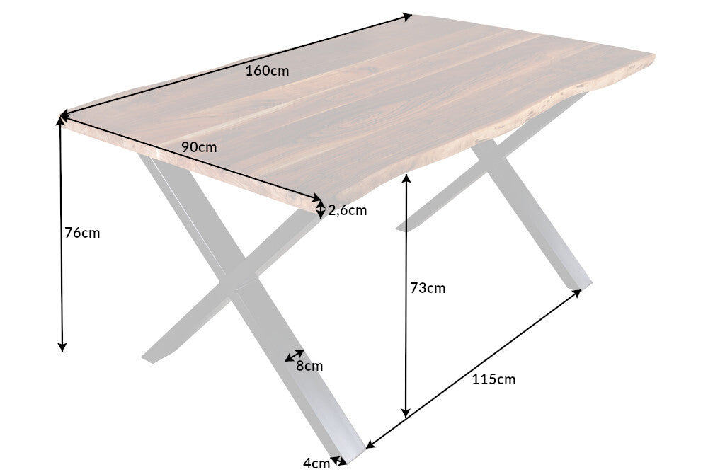Esstisch MAMMUT 160cm X-Beine 26mm Akazienholz
