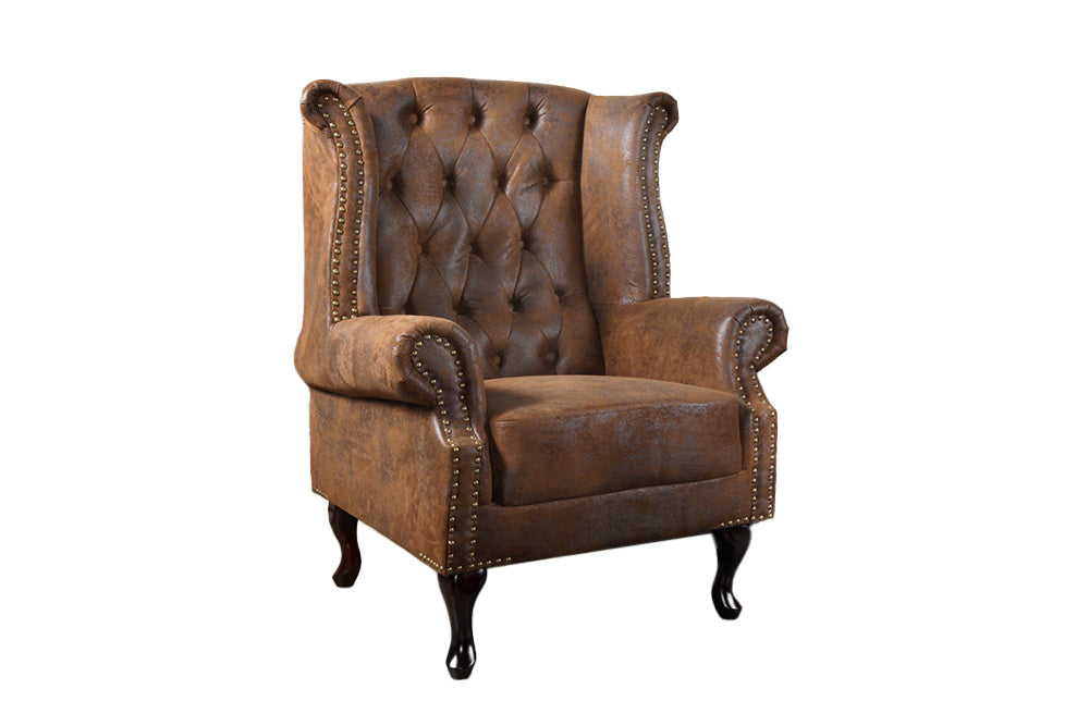 Wing chair CHESTERFIELD antique look brown