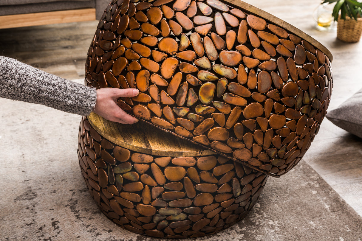Couchtisch STONE MOSAIC 2er Set 54-66cm Mangoholz Platten kupfer