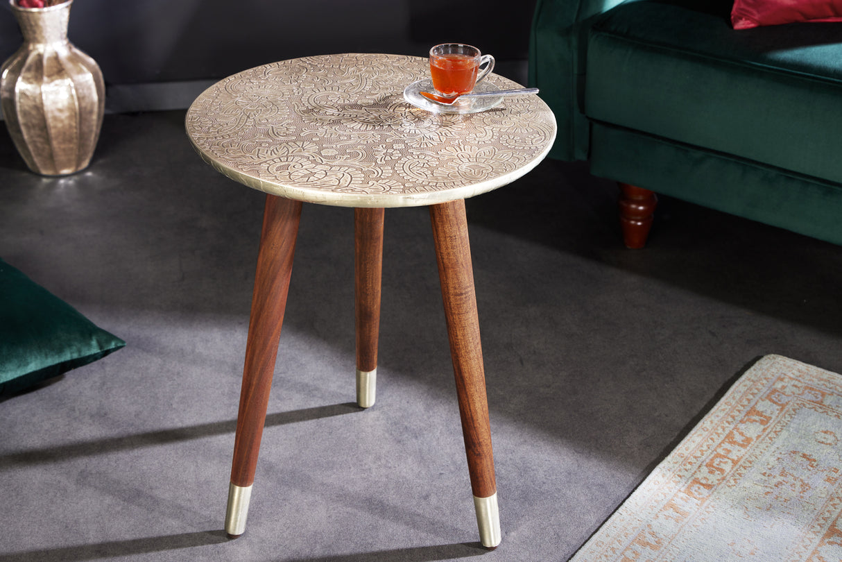 Side table ALCASAR 50cm mango wood and coated metal antique silver