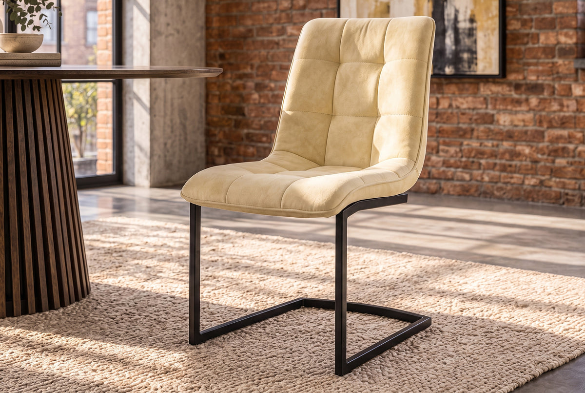 Cantilever chair MIAMI square quilting microfibre antique beige w/ black metal frame