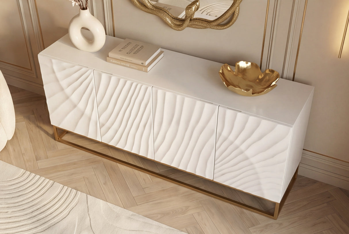 Sideboard SCORPION 180cm 3D Mangoholz weiß gold