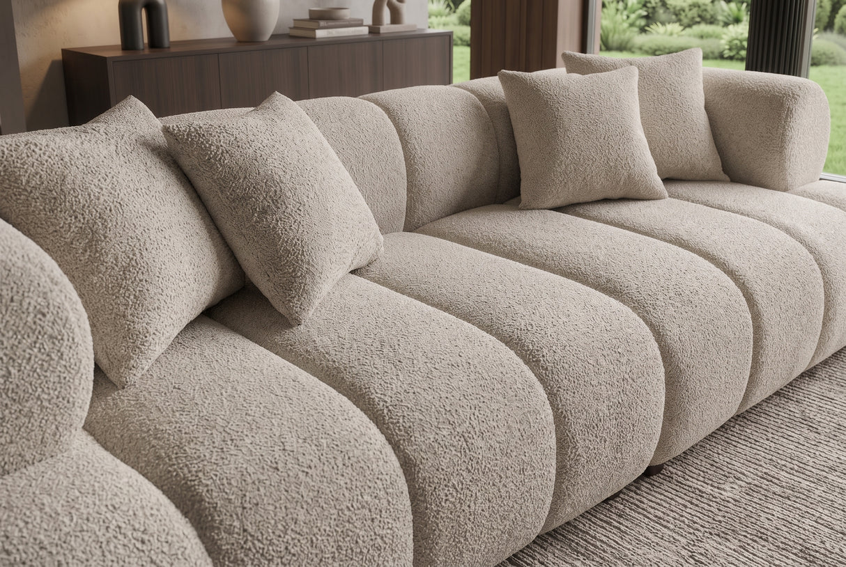Sofa ADLON 255cm 3-Sitzer XXL Bouclé Champagner Greige