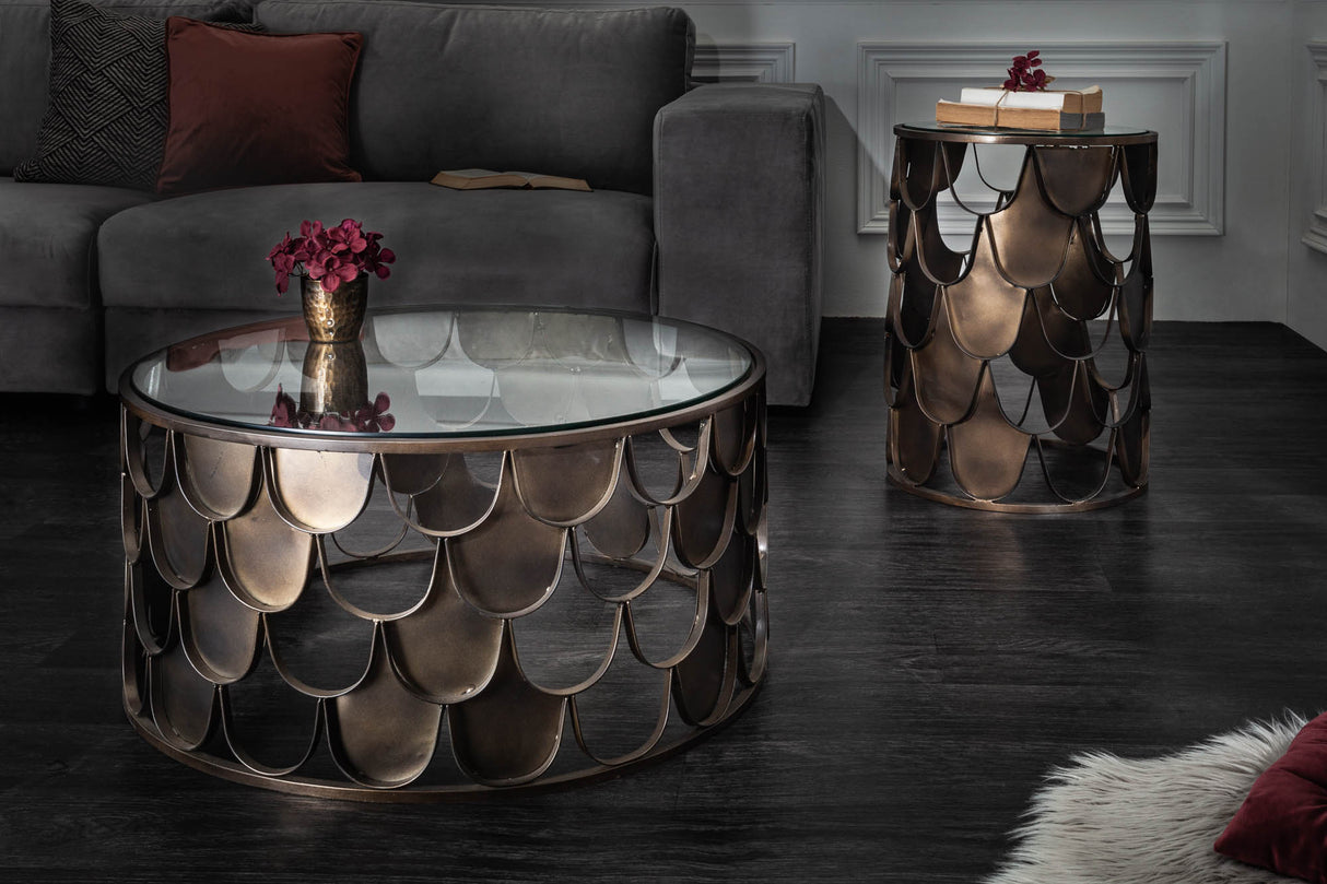 Beistelltisch ABSTRACT 55cm Fischschuppen Hartglas