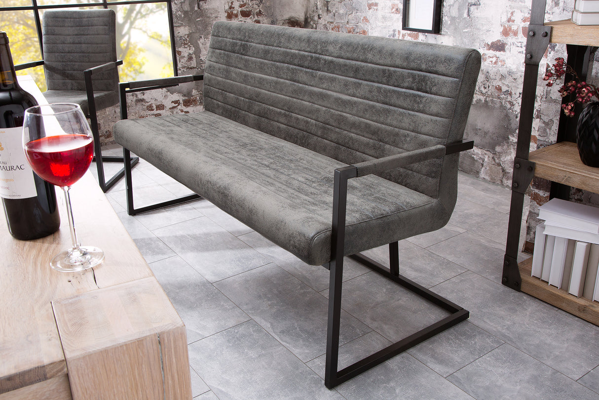 Bench LOFT 160cm with armrests microfibre vintage grey