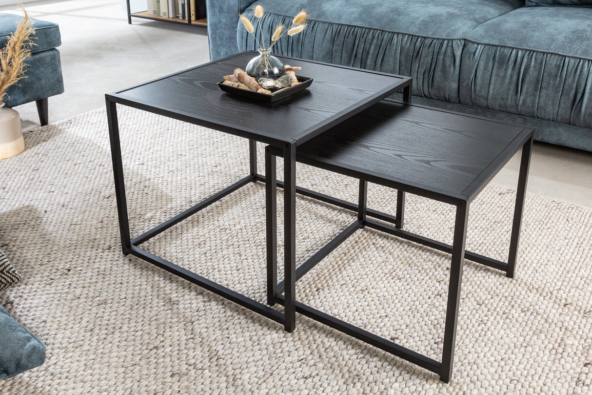 Side table SLIM LINE 50cm set of 2 ash wood look black
