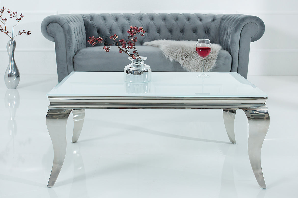 Coffee table MODERN BAROCK 100cm tempered opal glass white