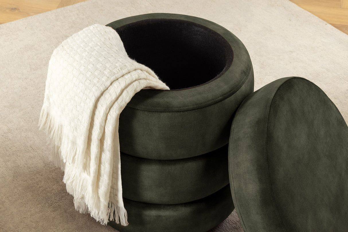 Stool VOQUE 50cm velvet green w/ storage space