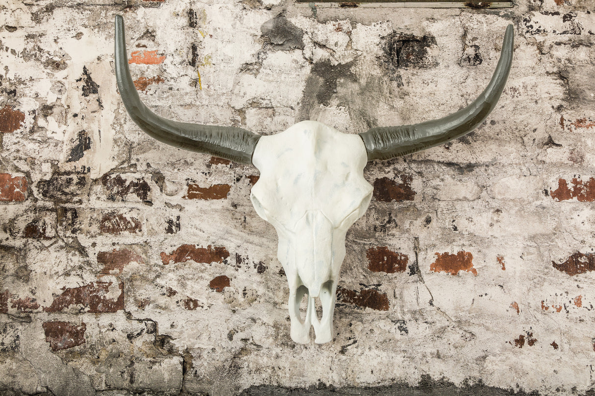 Wanddeko Totenkopf EL TORO 70cm Aluminium weiß schwarz