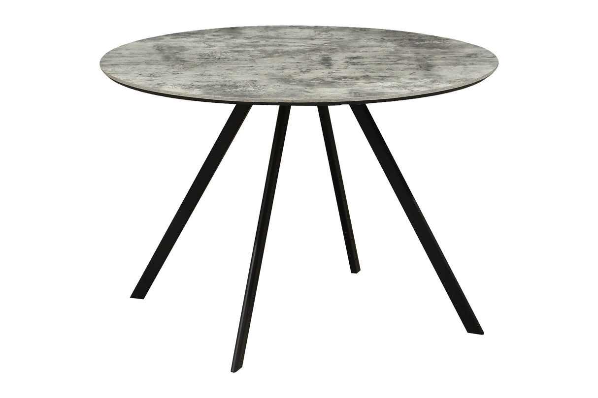 Dining table ATELIER 100cm round grey stone look w/ black metal legs