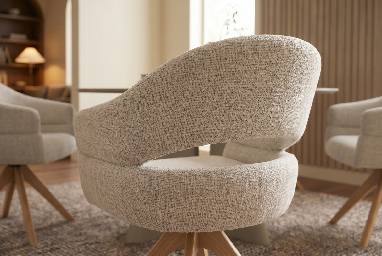 Swivel chair ORGANIKO 180° auto-return w/ armrests chenille fabric beige natural