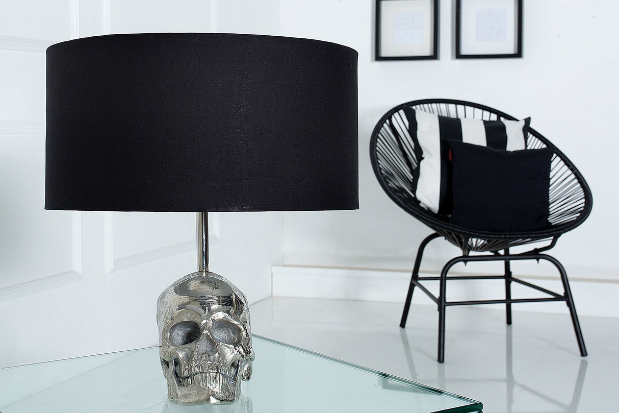 Tischleuchte SKULL 44cm Leinenschirm schwarz