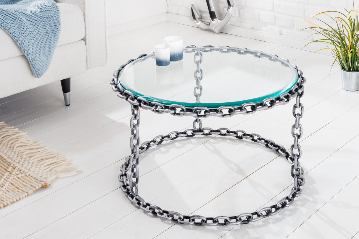 Couchtisch CHAIN 65cm mit Glasplatte
