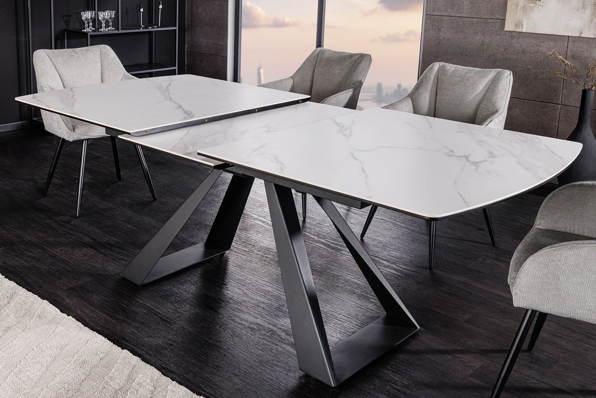 Dining table CONCORD 180-230cm extendable marble look white ceramic tempered glass