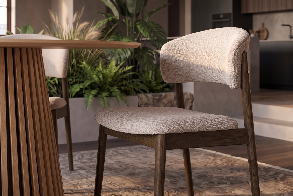 Chair VALHALLA WOOD textured fabric beige and oak wood brown