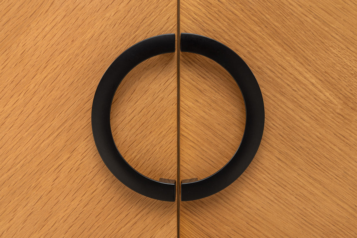 TV-Lowboard GRANDEZZA 180cm oak wood look w/ black metal frame