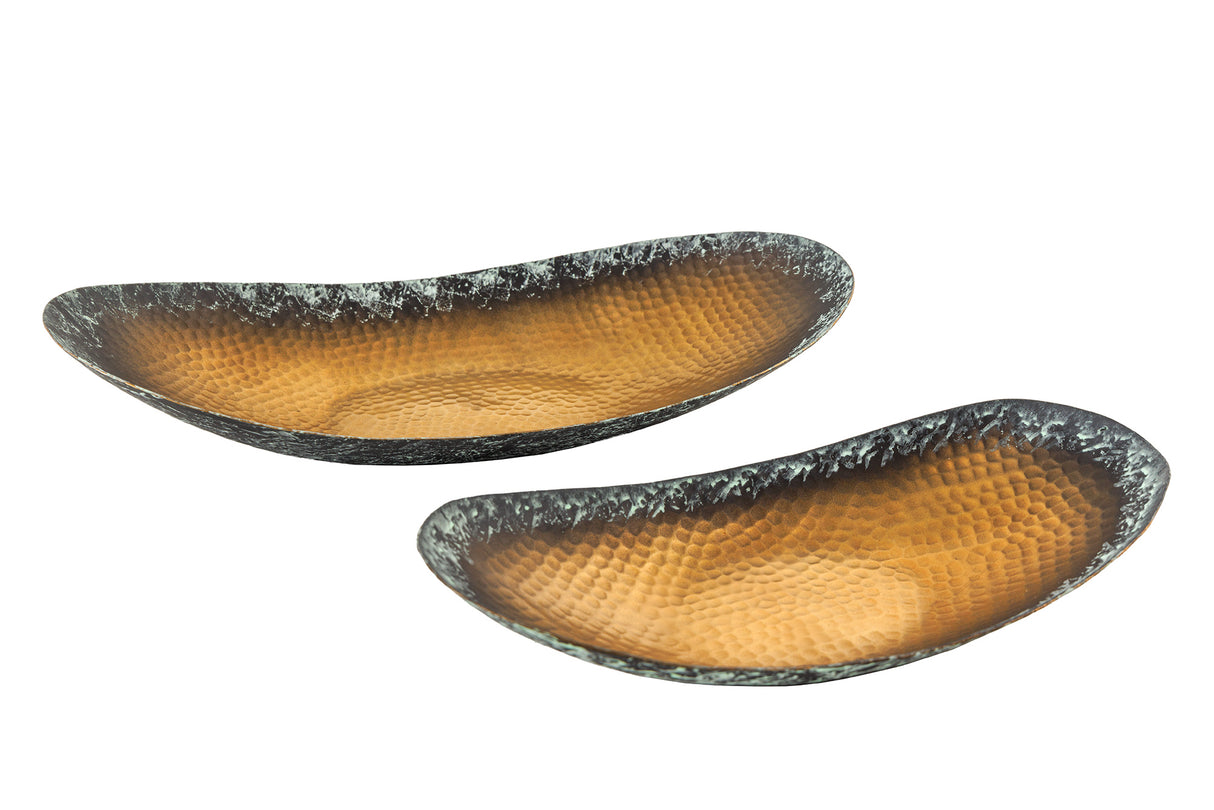 Schale ORIENT 35-45cm 2er Set Hammerschlageffekt gold mit Patina