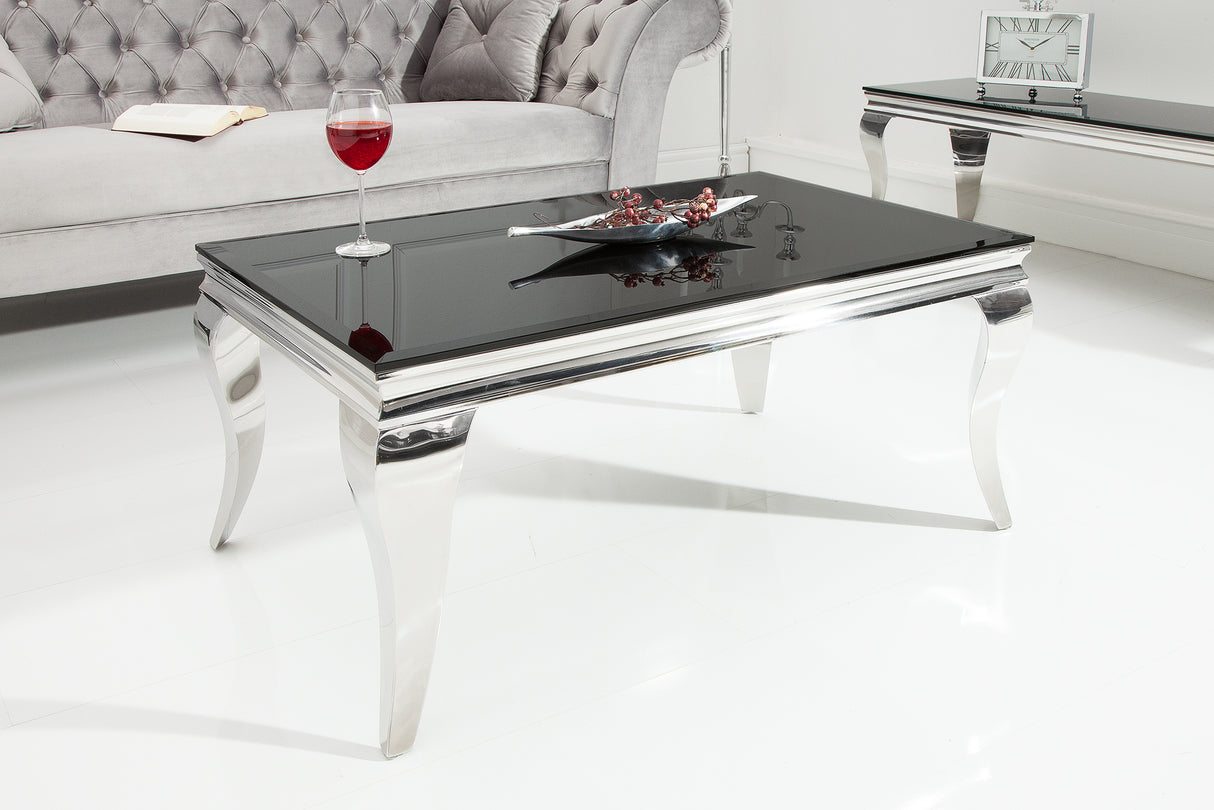 Couchtisch MODERN BAROCK 100cm gehärtetes Opalglas schwarz