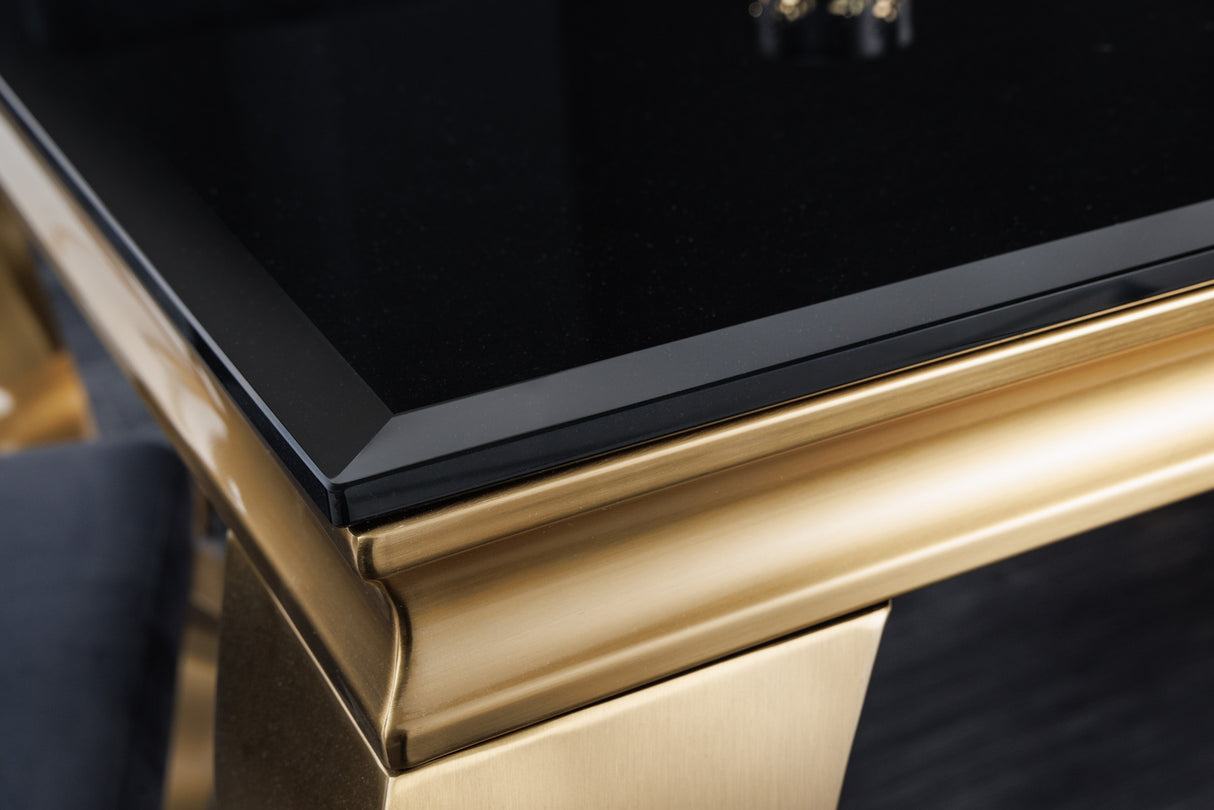Esstisch MODERN BAROCK 200cm gehärtetes Opalglas schwarz gold