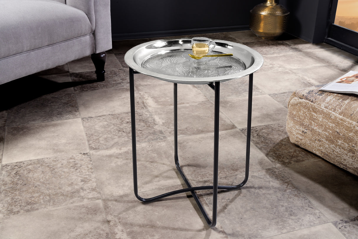 Beistelltisch CASABLANCA 50cm Antik Silber Hammerschlag Design abnehmbares Tablett