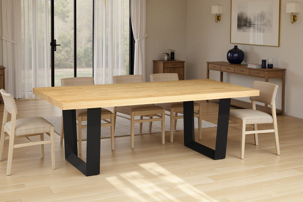 Dining table ZEUS 210cm natural oak wood look w/ black metal frame