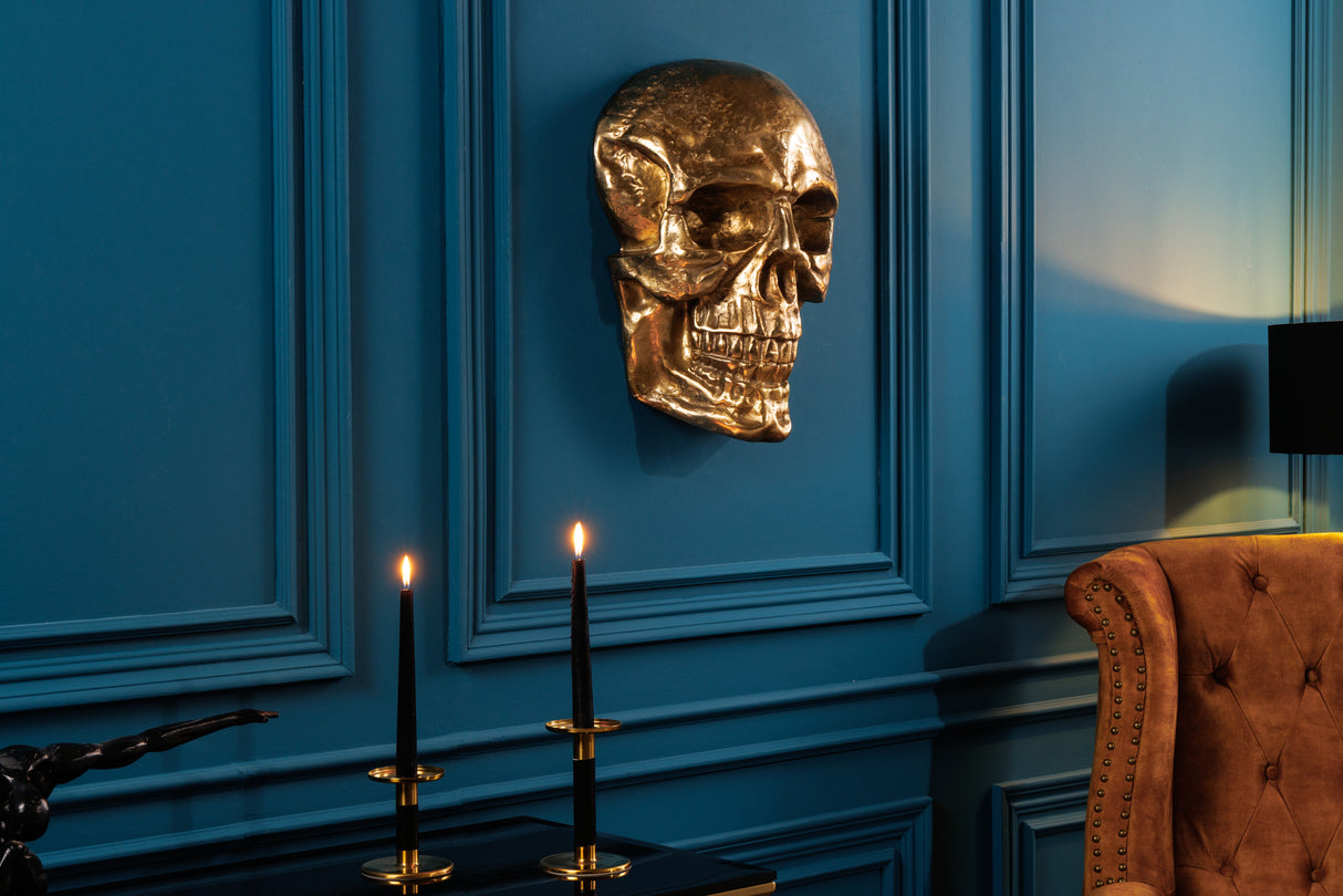 Wall decoration sculpture SKULL 40cm gold