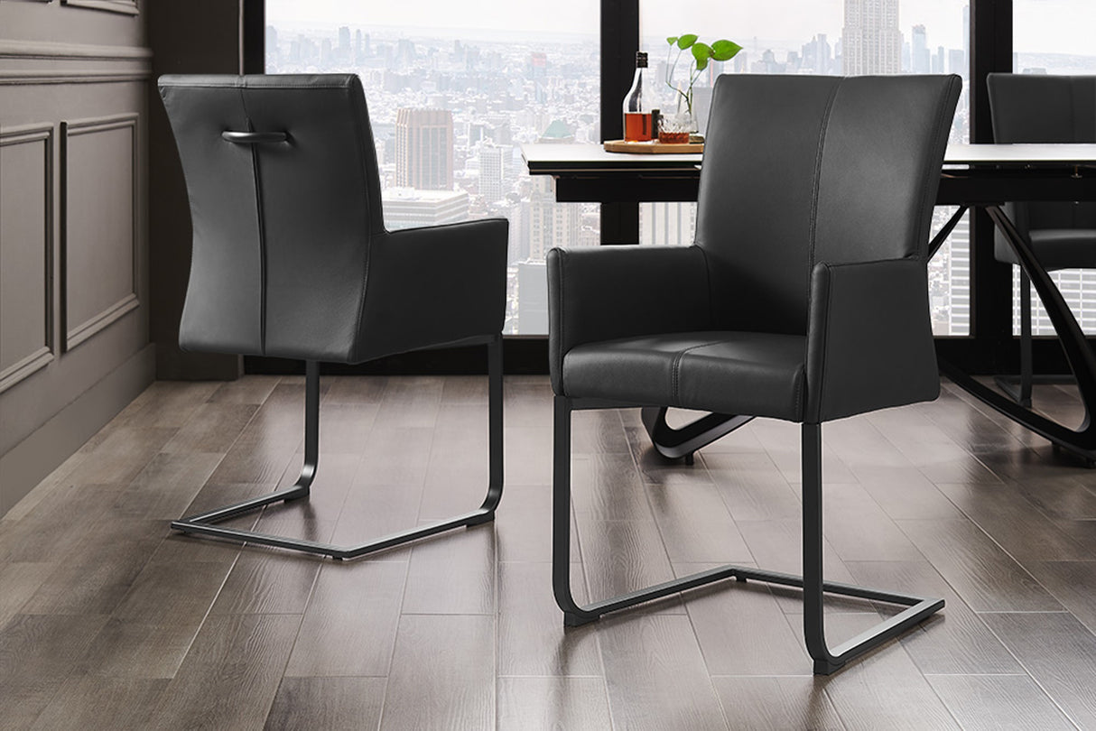 Freischwinger SAMSON mit Griff und Armlehnen Leder schwarz